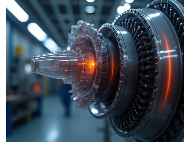 A detailed ceramic turbine blade with intricate internal cooling channels, symbolic of aerospace applications.