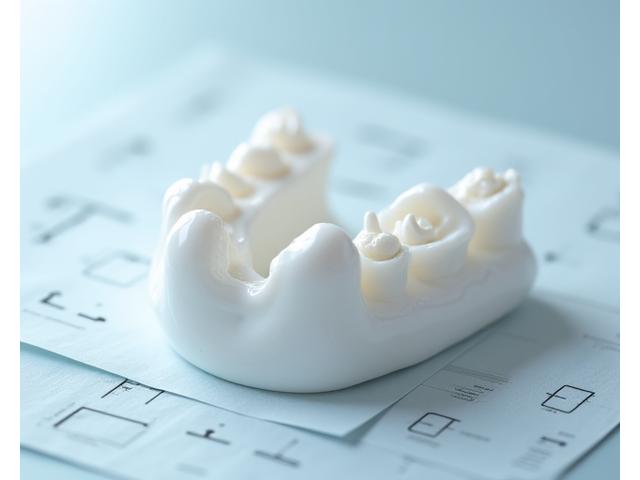 A highly detailed ceramic bone implant or surgical guide, emphasizing biomedical precision.