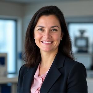 Portrait of Dr. Elena Romanova, CEO of Vitreous Forge.