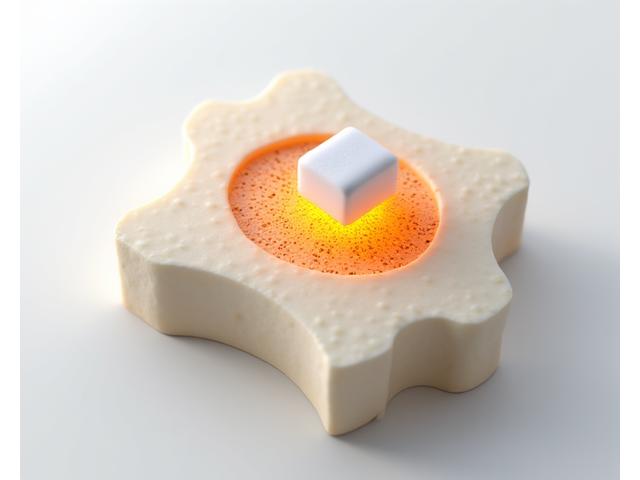 Sectional view of a human spinal column showing a porous ceramic spinal fusion cage promoting bone ingrowth.