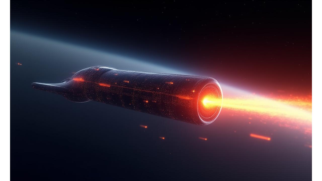 Illustration of a futuristic hypersonic vehicle's glowing re-entry surface, showcasing the extreme heat resistance of advanced ceramic materials. The image features a subtle overlay of technical data or molecular structures.