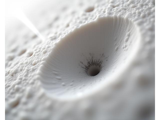 Cross-section of a ceramic demonstrating an internal porosity defect under magnification.