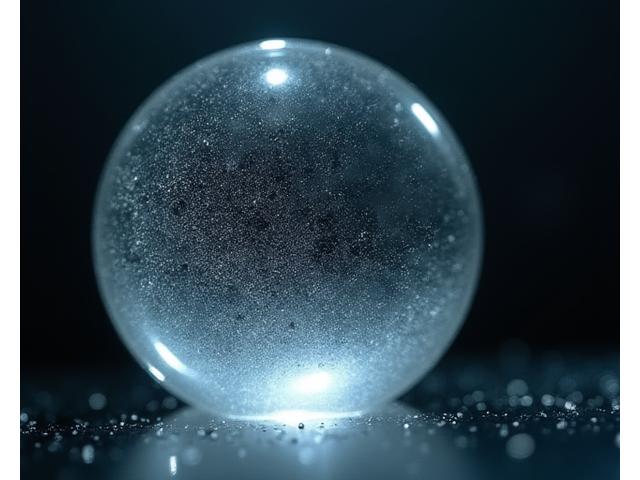An optical lens exhibiting severe haziness and surface degradation under specialized lighting.