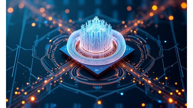Abstract representation of data points flowing into a secure, stylized server, illustrating information security and user data flow.