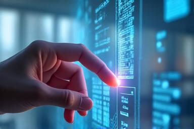 Stylized graphic of a hand interacting with a digital interface, representing user control over data and privacy settings.