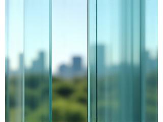 Close-up of electrochromic glass panel transitioning from clear to tinted state