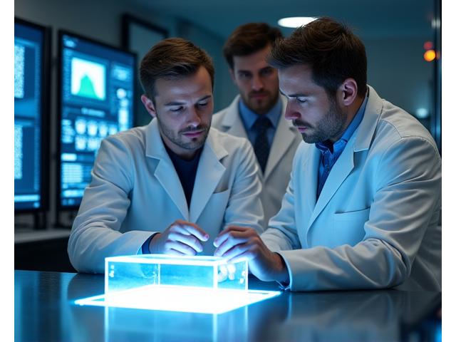 Engineers collaborating on a solid-state battery design using advanced ceramic materials